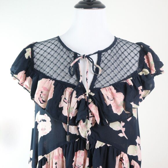 Free People Size M* Tilly Tiered Mini Dress V-Neck Floral Print - Picture 6 of 11